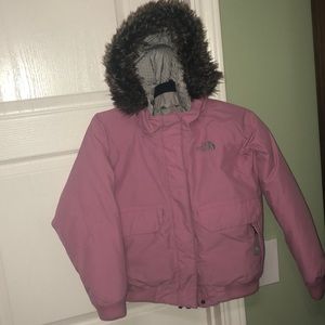 Pink North Face down ski and winter coat. Girls M